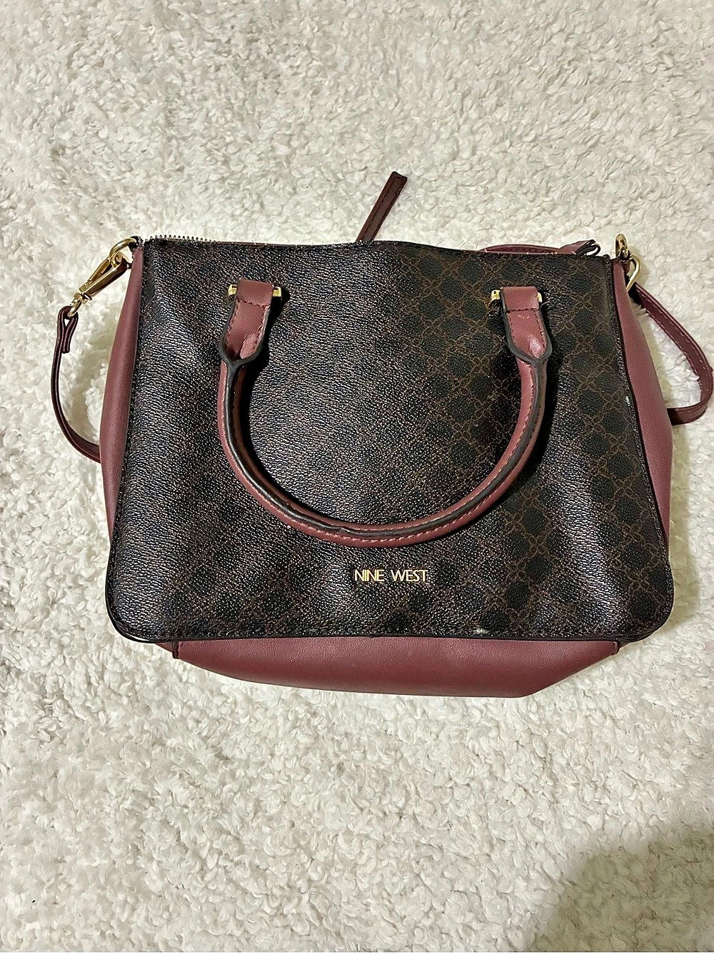 Nine West Structured Logo Shoulder Bag in Brown & Burgundy